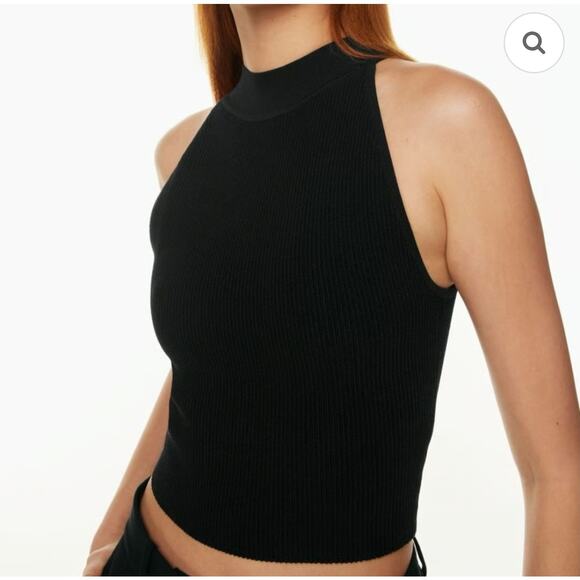 Babaton Aritzia Sculpt Knit Mockneck Halter Top Sz Small Black Ribbed Minimalist - Picture 4 of 16